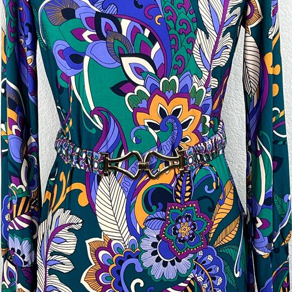 London Times Multi Teal Blue Floral Belted Jewel Neck Mini Sheath Dress 4 NWT - Picture 9 of 15